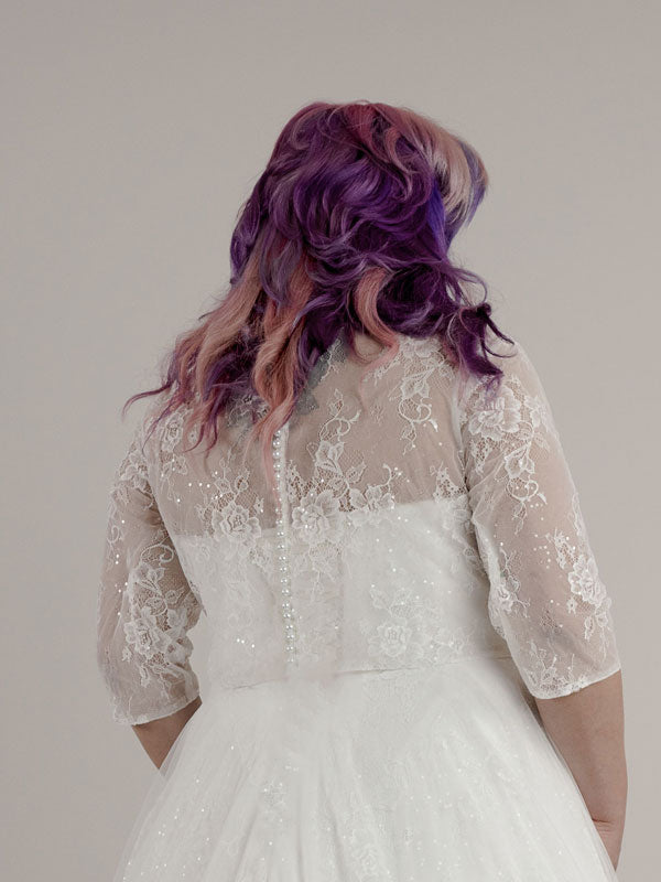 Lace wedding dress jacket with button back
