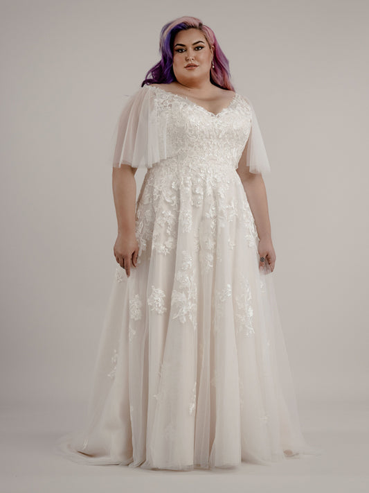 Plus size wedding dresses with flutter sleeves