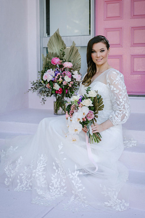 Boho lace plus size long sleeve wedding dress