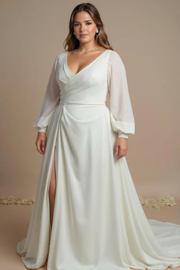 ivory crepe bridal gown in plus size