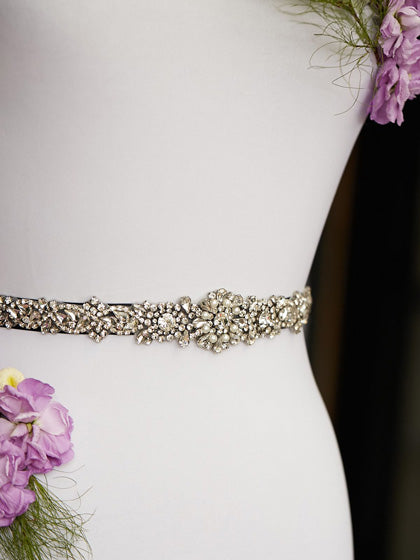 Sparkling black wedding dress belt