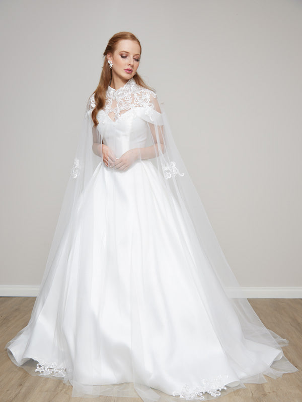 Hogh neck lace wedding dress cape