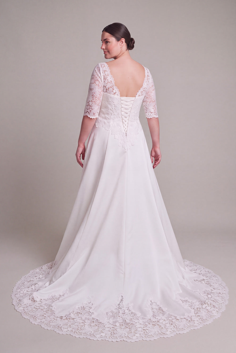 Priya Plus size satin and lace wedding dress