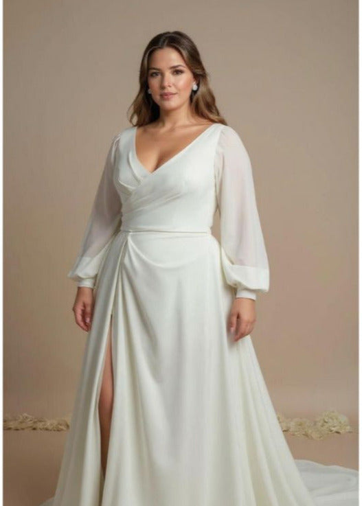 crepe bridal gown with long sleeves