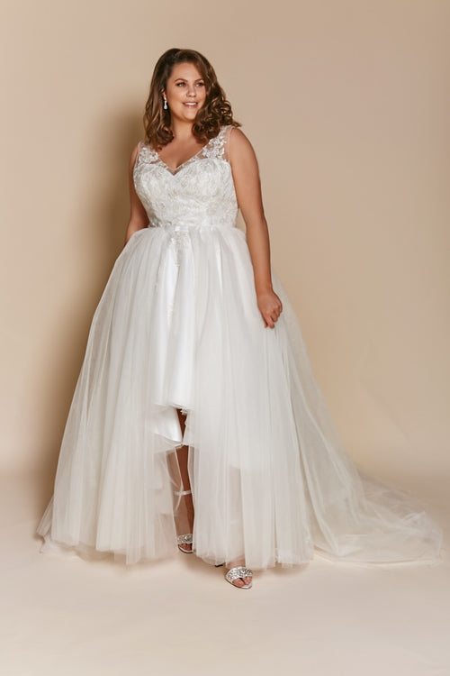 Luna - High low wedding dress with detachable skirt