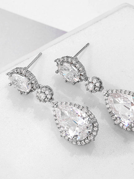 Silver sparkling drop earring for formal occasions.