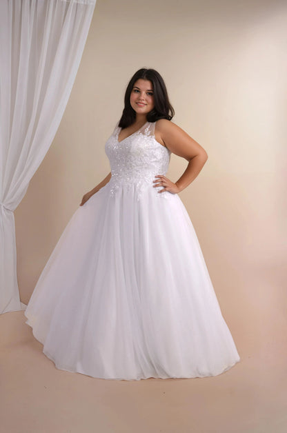 White sparkly deb dress Faith with princess ball gown silhouette