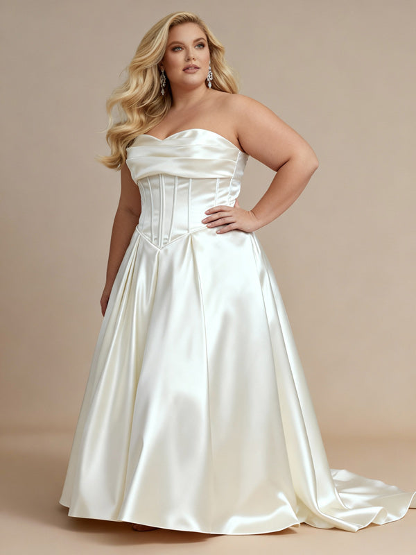 strapless satin wedding dress plus size