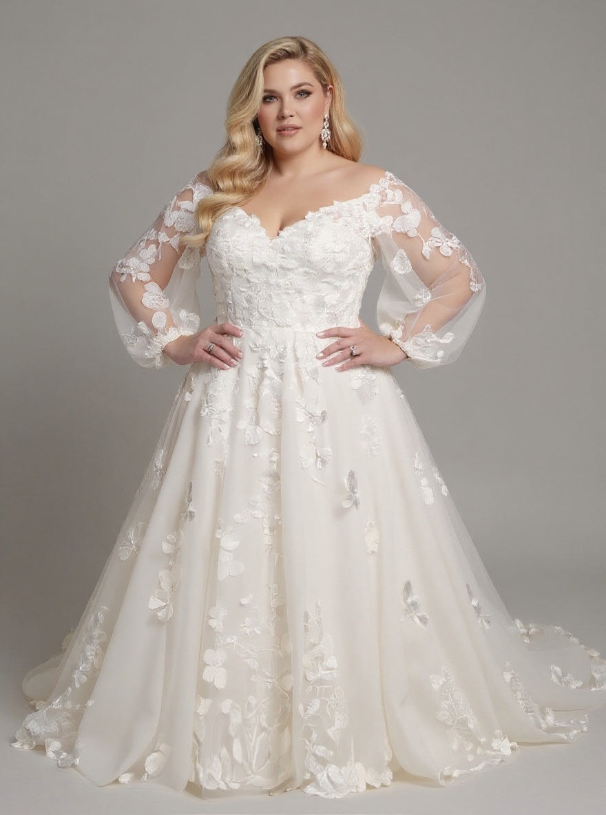 Plus Size Ivory wedding dress Sunny - With long Sleeves - Plus Size Perfection Bridal Plus Size Ivory wedding dress Sunny - With long Sleeves - Plus Size Perfection Bridal