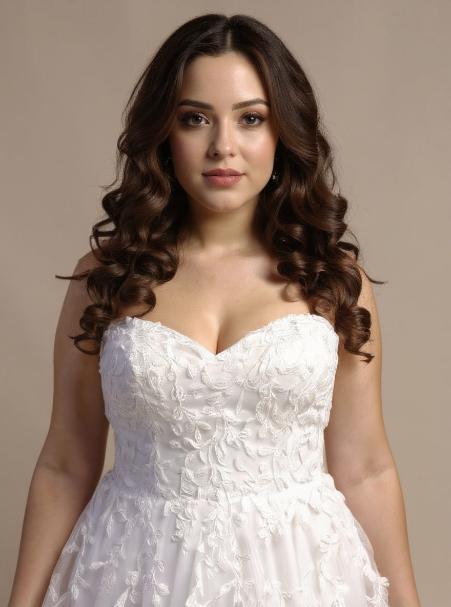 White deb dress in lace plus size
