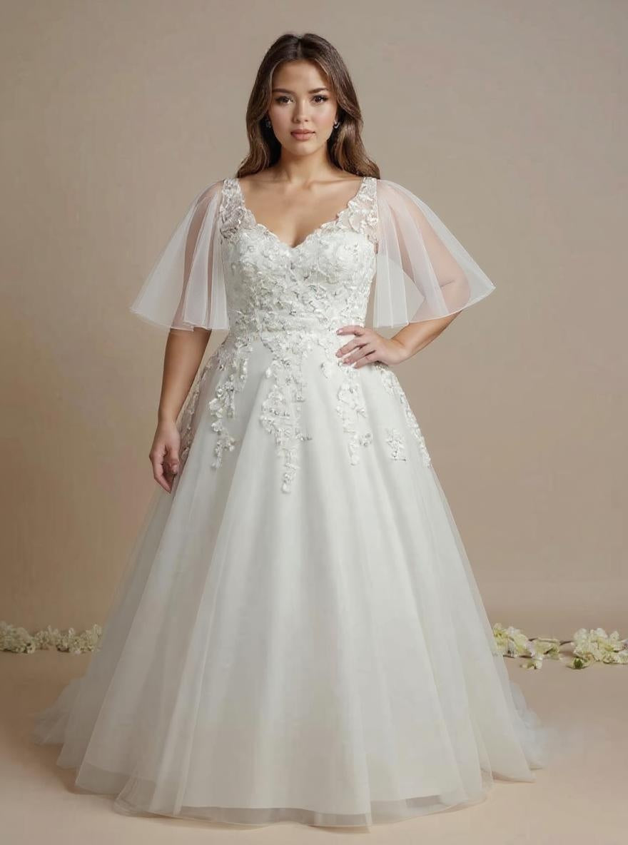 lace wedding dress with flutter sleeves