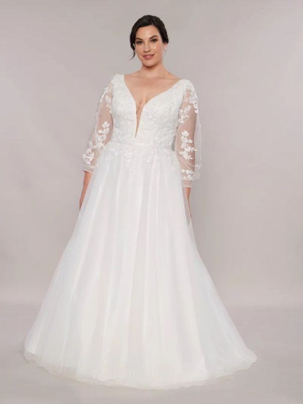 Long sleeve wedding dress no train Plus Size Perfection Plus