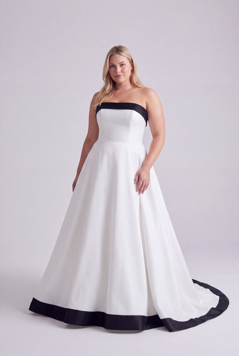 Roxie plus size black and white wedding dress front view