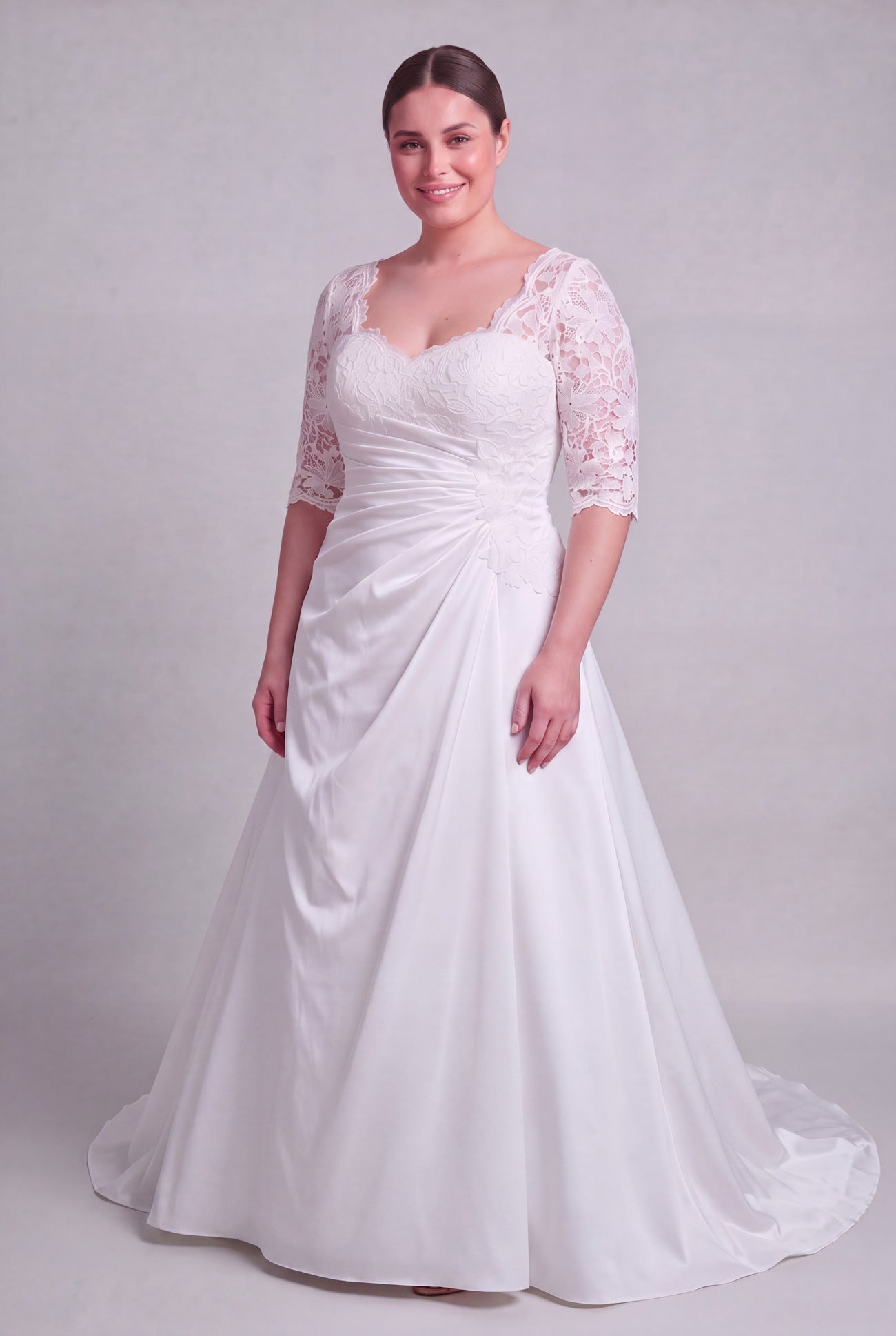 Priya Plus size satin and lace wedding dress