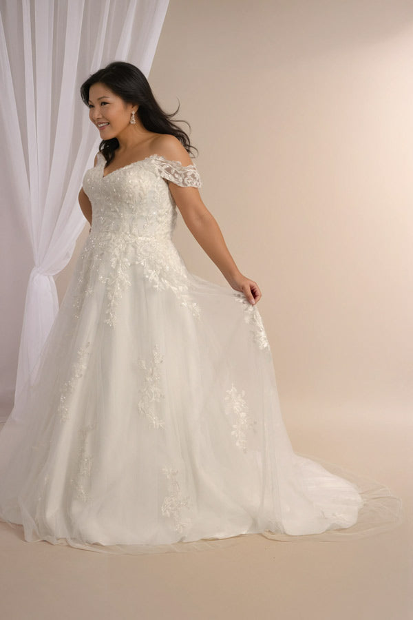 Dakota wedding dress with matching veil option (beaded lace and chapel train)