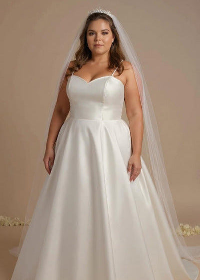 Izzy satin plus size wedding dress with veil