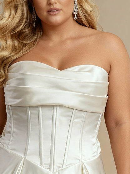 Strapless satin wedding dress in ivory plus size