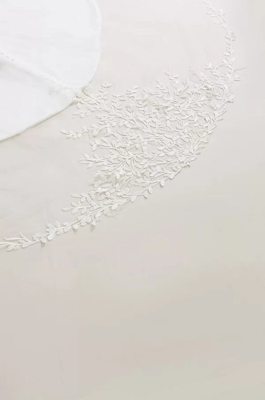Close up of beaded lace detail on Dakota cathedral veil