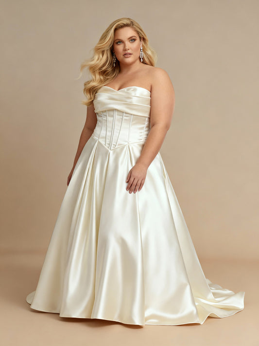 Satin wedding dress strapless plus size