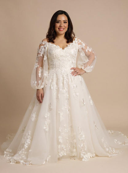 Plus size ivory wedding dress with long sleeves