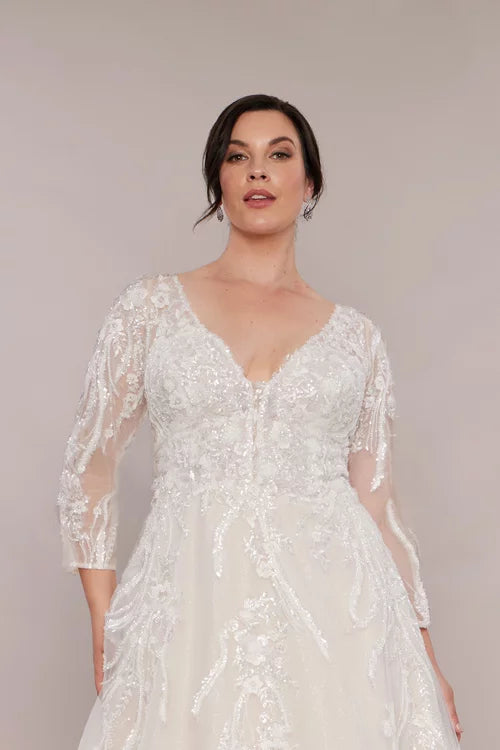 lace wedding dress with 3/4 sleeves