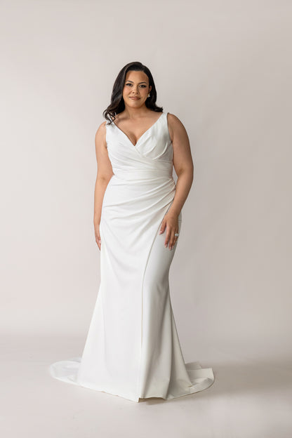 flattering V-neck wedding dress in plus sizes
