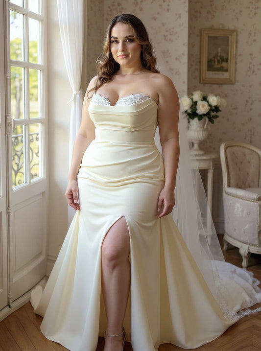 Avery crepe stapless fitted wedding dress with a split